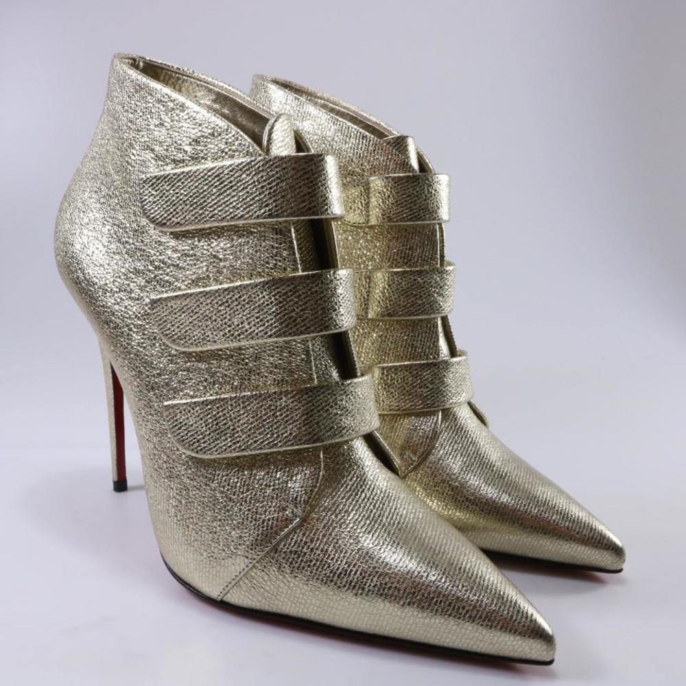 100mm Platine Gold Velcro Strappy Lame Triniboot Metallic Boot c615 - Picture 1 of 11